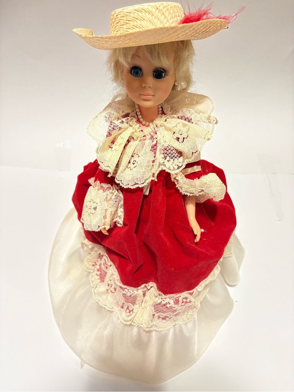 1960’s Vintage Style Doll in Red Velvet Lace Dress